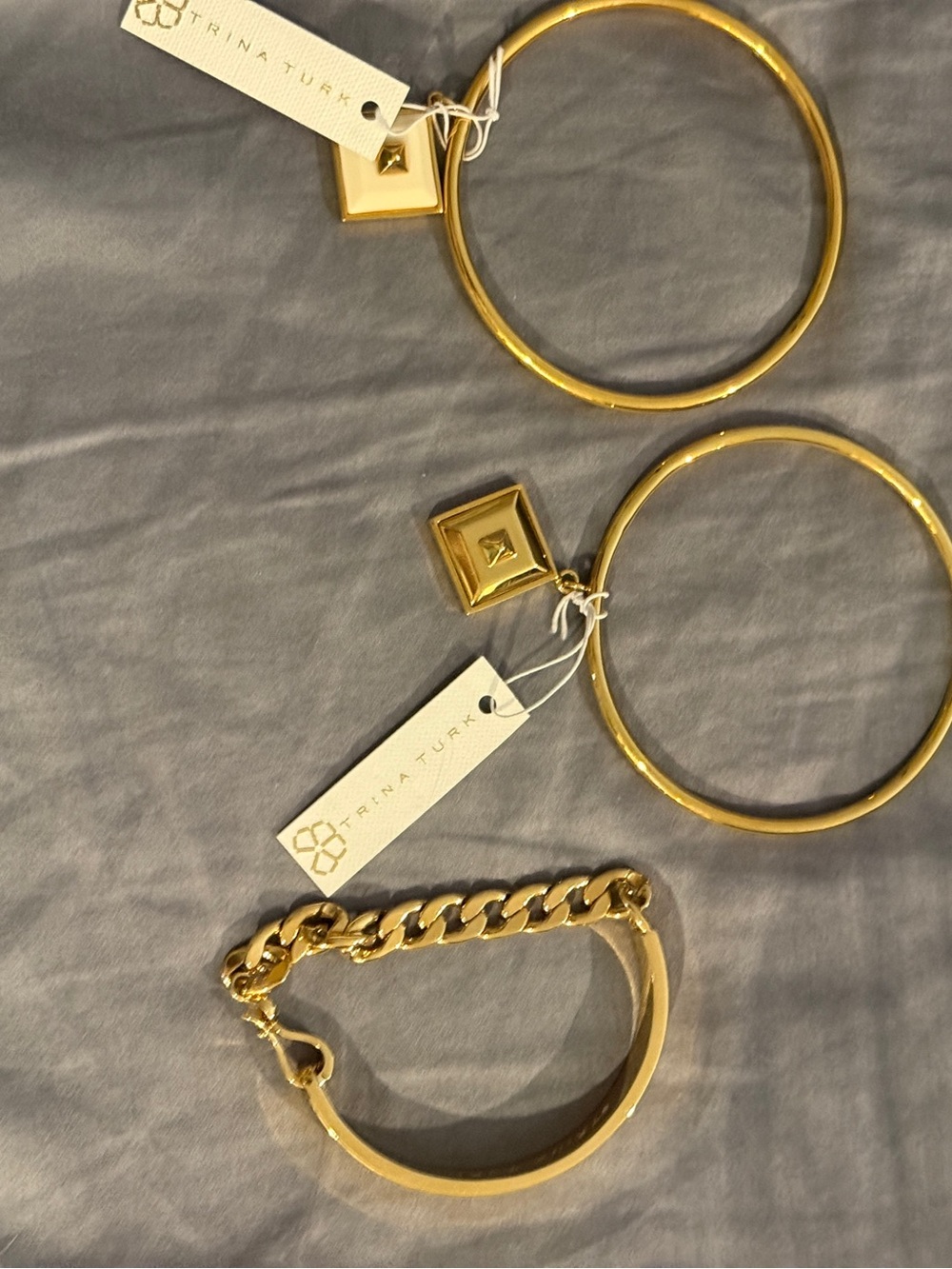 Trina Turk Gold Tone Hoop Earrings with Square Charm LOT OF 3